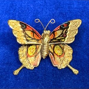 Vintage Butterfly Brooch with Colourful Glitter Enamel in Reds, Blues & Yellows